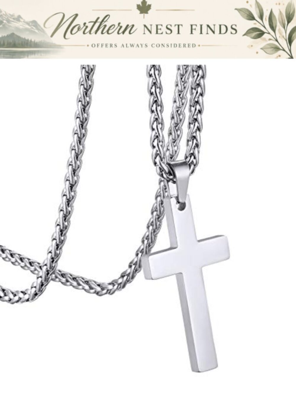 Stainless Steel Cross Pendant Necklace 22-24 Inch Adjustable Chain